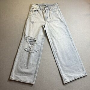 American Eagle Womens 0 Strigid Denim Jeans Super High Rise Baggy Wide Leg Ankle